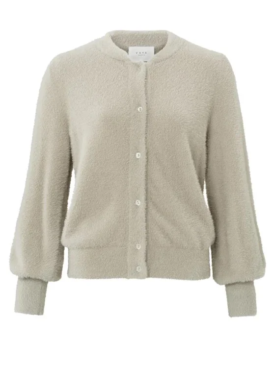 Price Drop Alert!YAYA Round Neck Soft Fluffy Cardigan, Pure Cashmere Brown