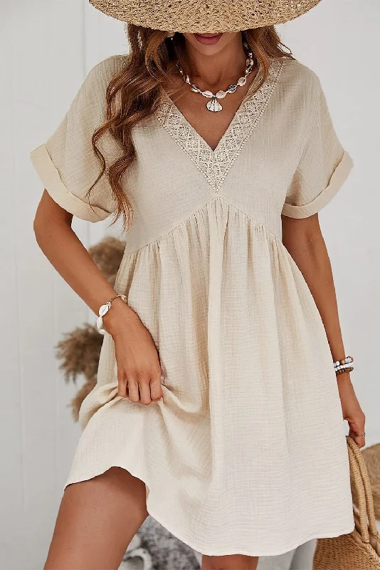 Every Deal is a Steal!Lace Trim Babydoll Mini Dress