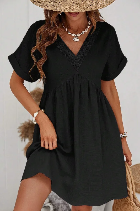 Shop Today, Save Tomorrow!Lace Trim Babydoll Mini Dress