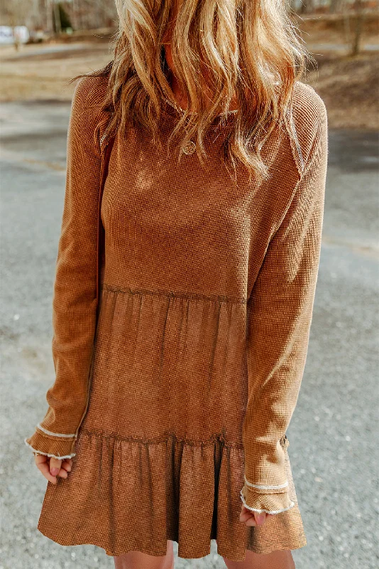 Price Drop Alert!Waffle Ruffle Tiered Mini Dress