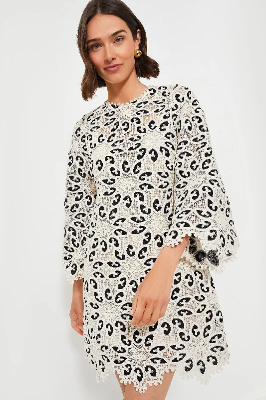 More Discounts, More Joy!Cream and Black Ottie Lace Mini Dress