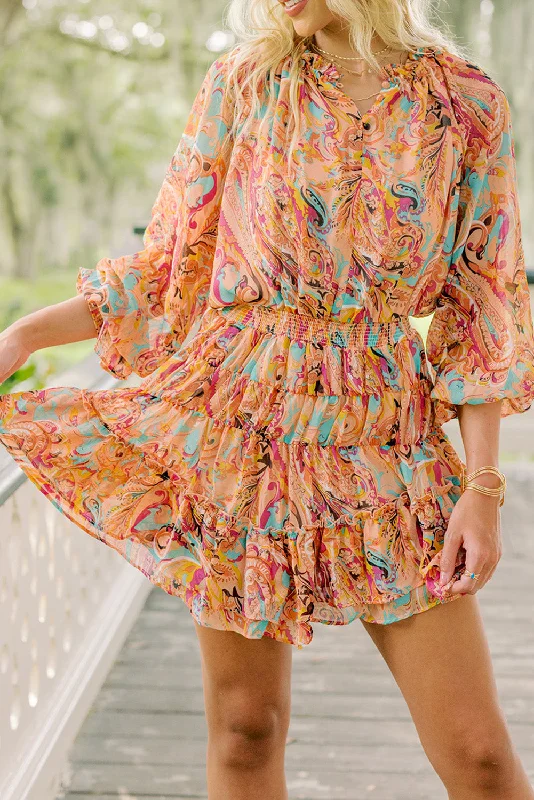 Buy More, Pay Less!Paisley Ruffle Tiered Mini Dress
