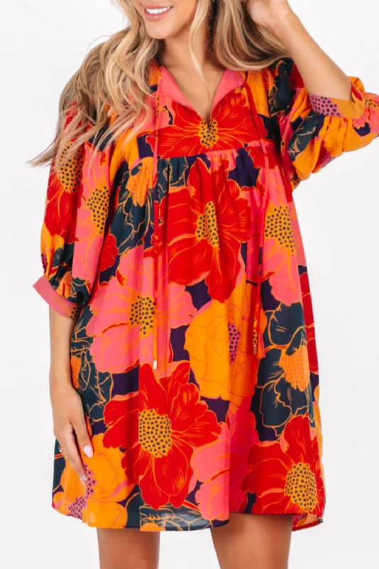 Find the Best Deals Here!Floral 3/4 Sleeve Babydoll Mini Dress