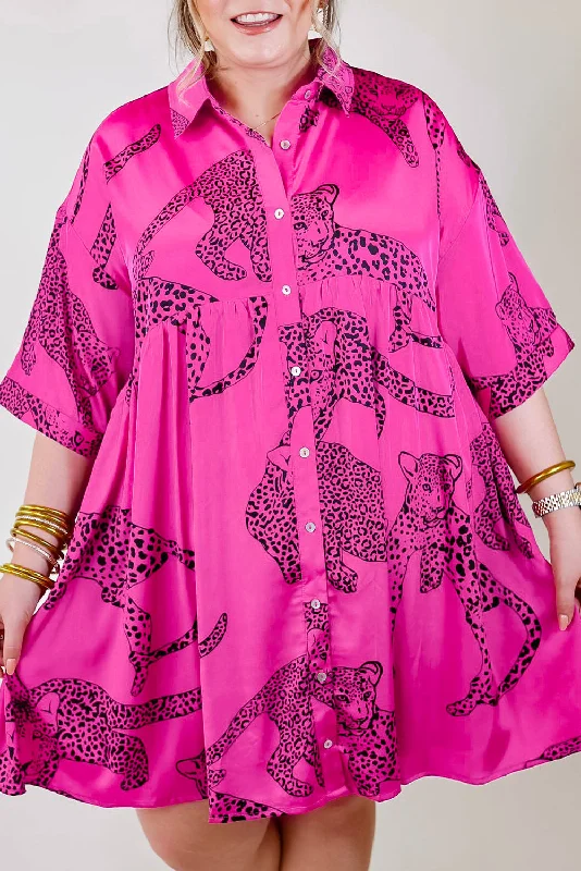 Exclusive Offers You’ll Love!Cheetah Buttoned Mini Dress Plus Size