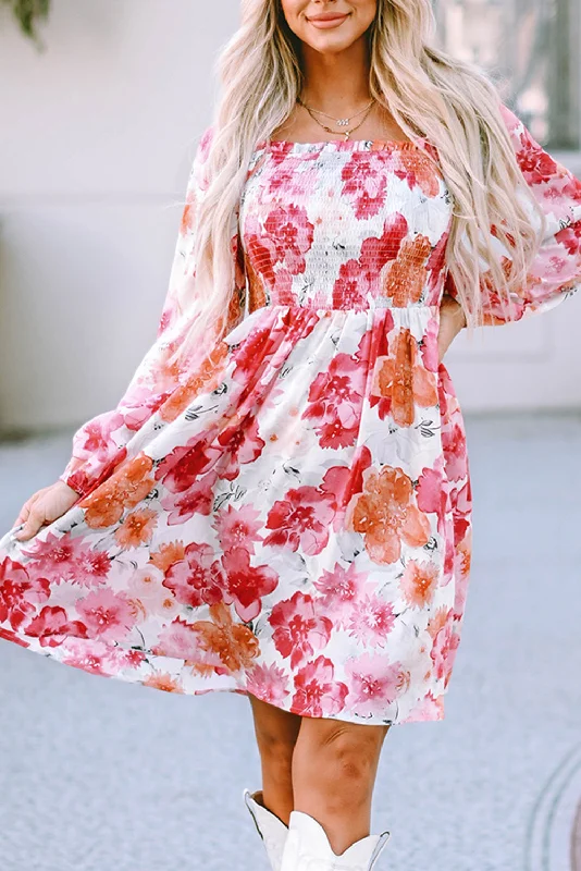Best Deals Just for You!Floral Print Smocked Mini Dress