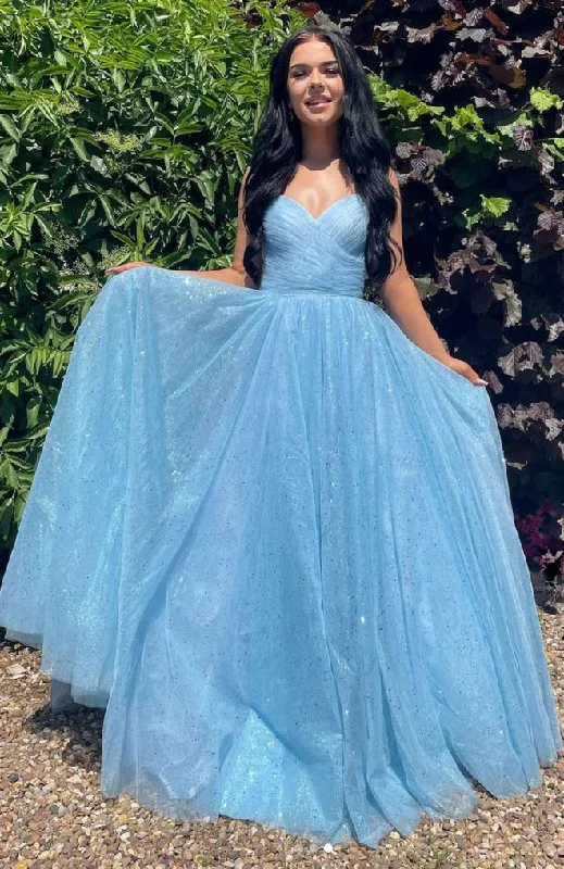 Limited-Time Price Drop!A-line Blue Long Sparkly Sequin Straps Fashion Evening Party Prom Dresses PD235