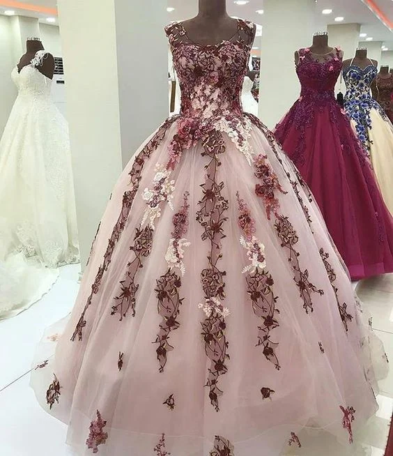 Special Offer – Act Fast!A line long tulle Prom Dress with appliques    cg20082
