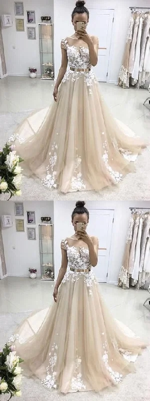 The Sale You’ve Been Waiting For!A-line prom dresses,Champagne Bateau Applique Floor Length Tulle Evening Dress Prom Dresses cg20116 The Sale You’ve Been Waiting For!A-line prom dresses,Champagne Bateau Applique Floor Length Tulle Evening Dress Prom Dresses cg20116