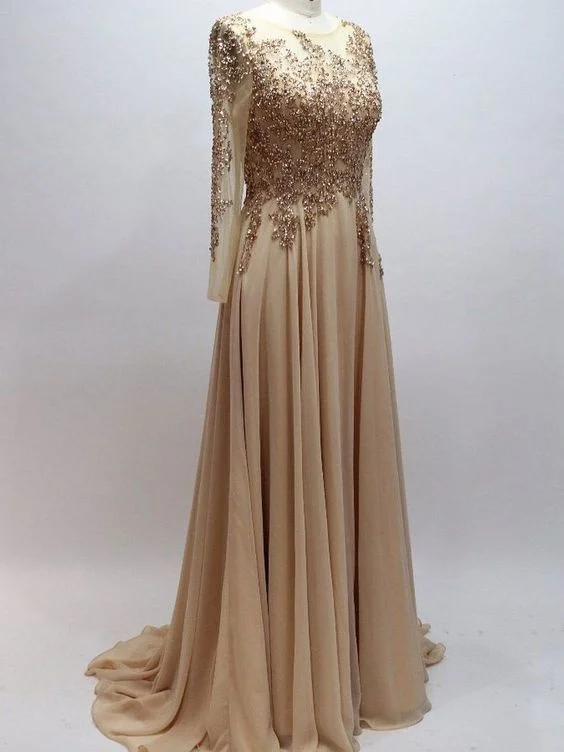 Unbeatable Prices!A-line Scoop neck Chiffon with Beaded Long Sleeves Prom Dresses cg20112 Unbeatable Prices!A-line Scoop neck Chiffon with Beaded Long Sleeves Prom Dresses cg20112