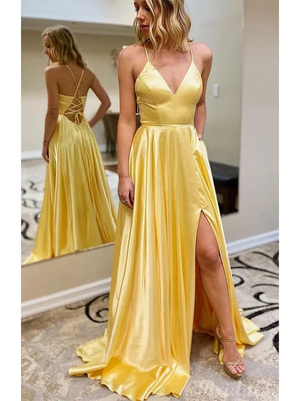 New Discounts Just Dropped!A-line Yellow Spaghetti Straps Simple Modest Long Evening Prom Dresses PD224 New Discounts Just Dropped!A-line Yellow Spaghetti Straps Simple Modest Long Evening Prom Dresses PD224