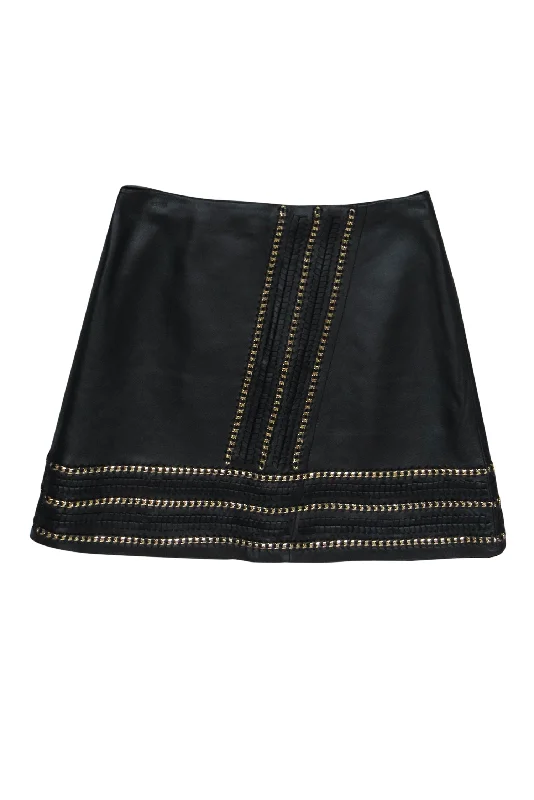 Get It Before It’s Gone!Alice & Olivia - Black Smooth Leather Miniskirt w/ Chain Link Trim Sz 2