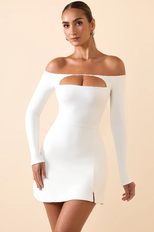 Biggest Sale of the Season!Modal Cut-Out Off-Shoulder A-Line Mini Dress in White