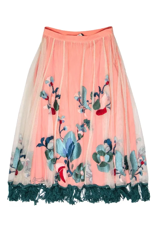 Your Shopping Spree Starts Here!Anthropologie - Peach Embroidered Tulle Maxi Skirt w/ Fringe Sz 10 Your Shopping Spree Starts Here!Anthropologie - Peach Embroidered Tulle Maxi Skirt w/ Fringe Sz 10