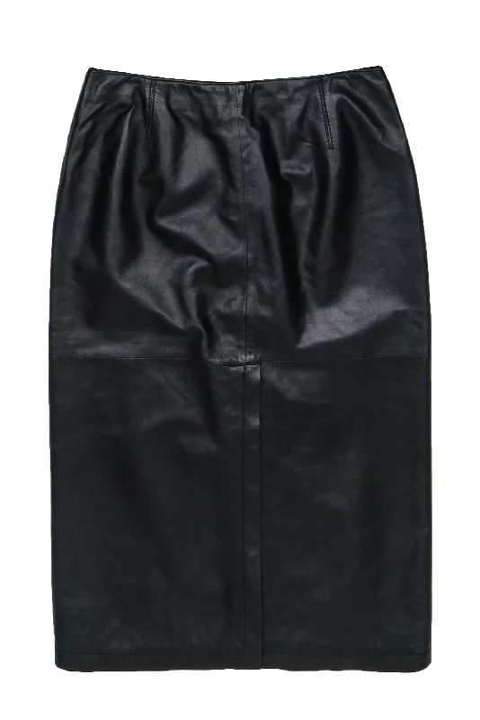 Instant Savings Await!Armani Collezioni - Black Smooth Leather Midi Pencil Skirt w/ Vent Sz 10 Instant Savings Await!Armani Collezioni - Black Smooth Leather Midi Pencil Skirt w/ Vent Sz 10