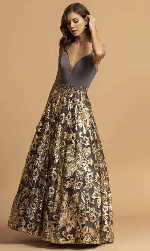 Your Favorite Sale is Back!Aspeed Design - Sequin Embroidered Gown L2245 - 1 pc Charcoal Gold In Size M Available Your Favorite Sale is Back!Aspeed Design - Sequin Embroidered Gown L2245 - 1 pc Charcoal Gold In Size M Available