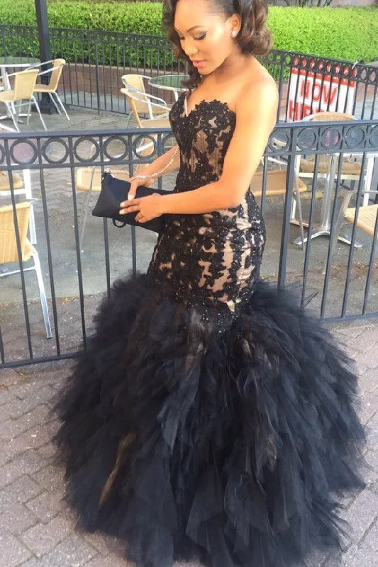 Limited Stock Available!Black Lace African Prom Dress Styles Mermaid Ruffled Skirt Limited Stock Available!Black Lace African Prom Dress Styles Mermaid Ruffled Skirt