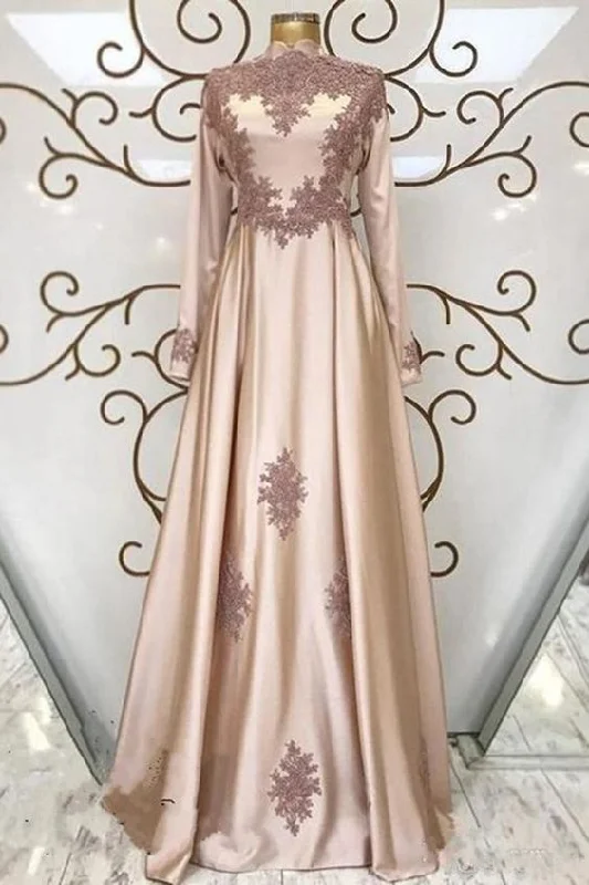 Limited Time Offer!Champagne Satin High Neck Arabic Long Formal Prom Dress With Long Sleeve cg20114 Limited Time Offer!Champagne Satin High Neck Arabic Long Formal Prom Dress With Long Sleeve cg20114