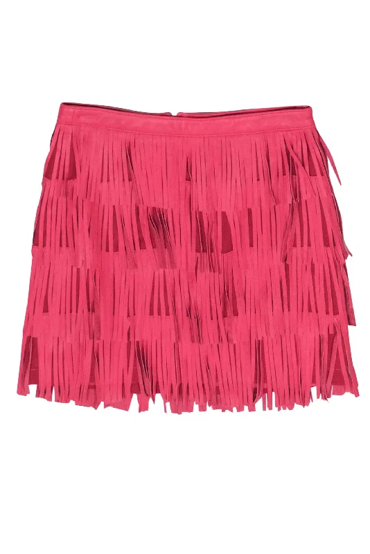 Your Favorite Items on Sale Now!Cusp by Neiman Marcus - Raspberry Pink Leather Fringed Miniskirt Sz XS Your Favorite Items on Sale Now!Cusp by Neiman Marcus - Raspberry Pink Leather Fringed Miniskirt Sz XS