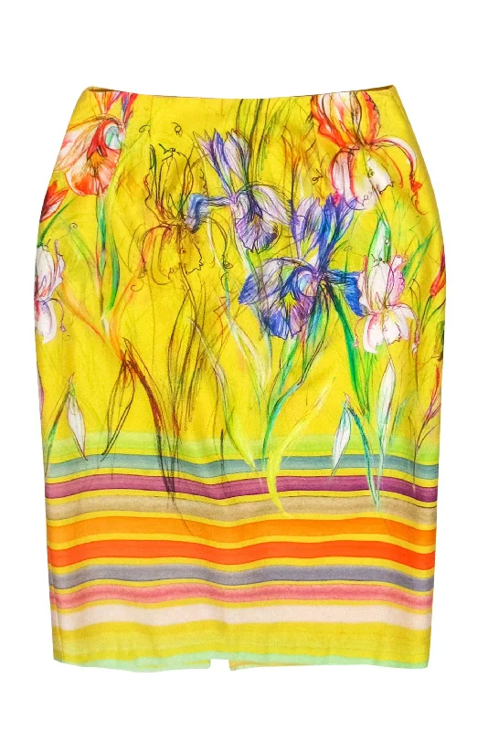 Get It Before It’s Gone!Daniela Corte - Yellow & Multicolor Abstract Floral Print & Striped Pencil Skirt Sz XS