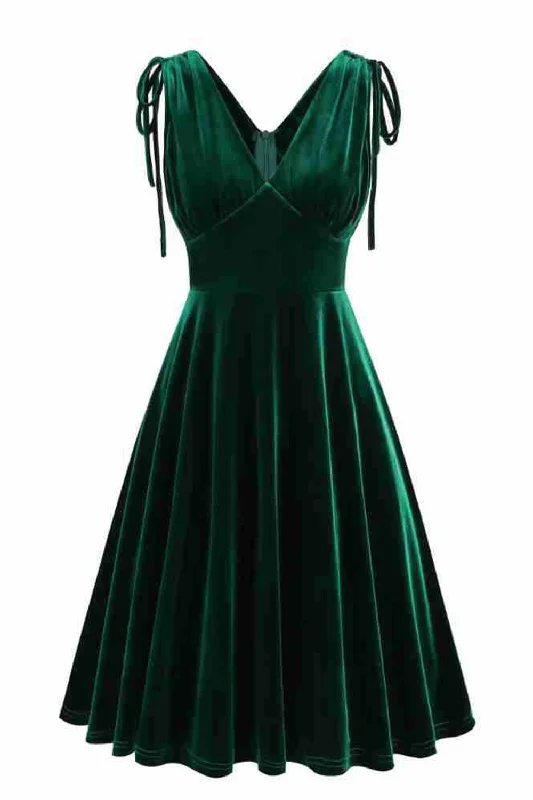 Incredible Savings Inside!Dark Green A Line V Neck Short Vintage Dress