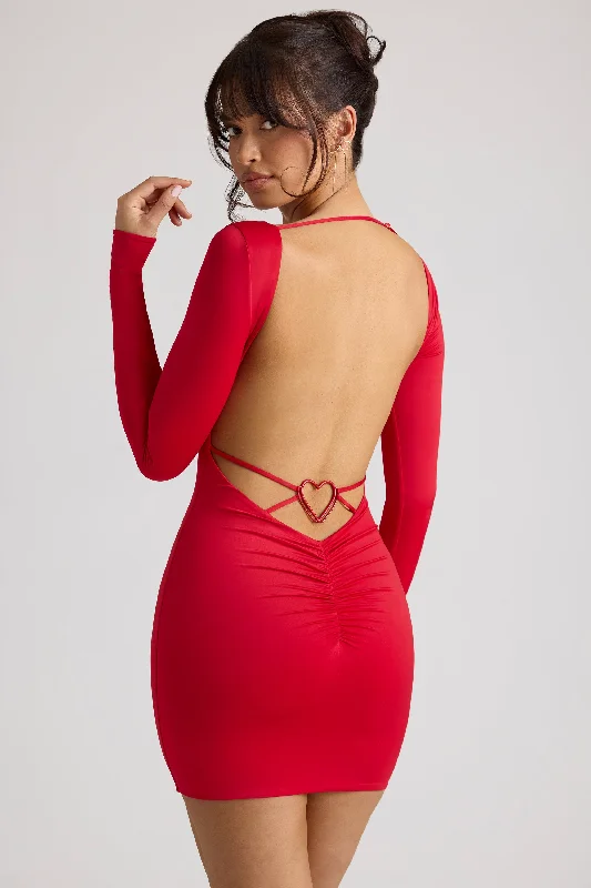 Hot Deals You Can’t Resist!Long Sleeve Sweetheart Neckline Mini Dress in Fire Red