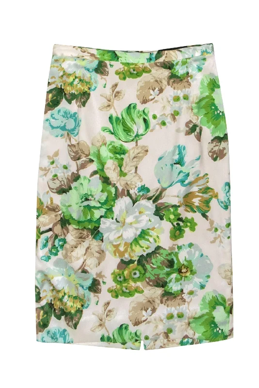 Hot Deals You Can’t Resist!Dolce & Gabbana - Cream & Green Floral Print Satin Pencil Skirt Sz 2