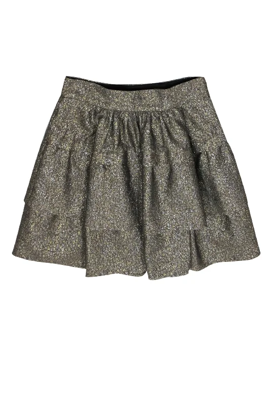 Get the Best for Less!Diane von Furstenberg - Gold & Silver Sparkly Tiered Miniskirt Sz 8 Get the Best for Less!Diane von Furstenberg - Gold & Silver Sparkly Tiered Miniskirt Sz 8
