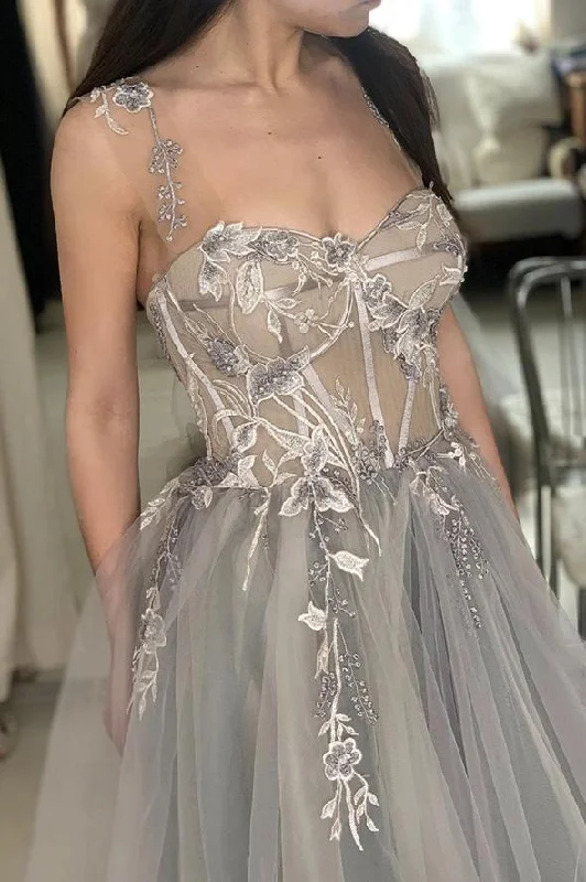 Your Dream Deal is Here!Gray tulle lace long A line prom dress evening dress cg20144 Your Dream Deal is Here!Gray tulle lace long A line prom dress evening dress cg20144