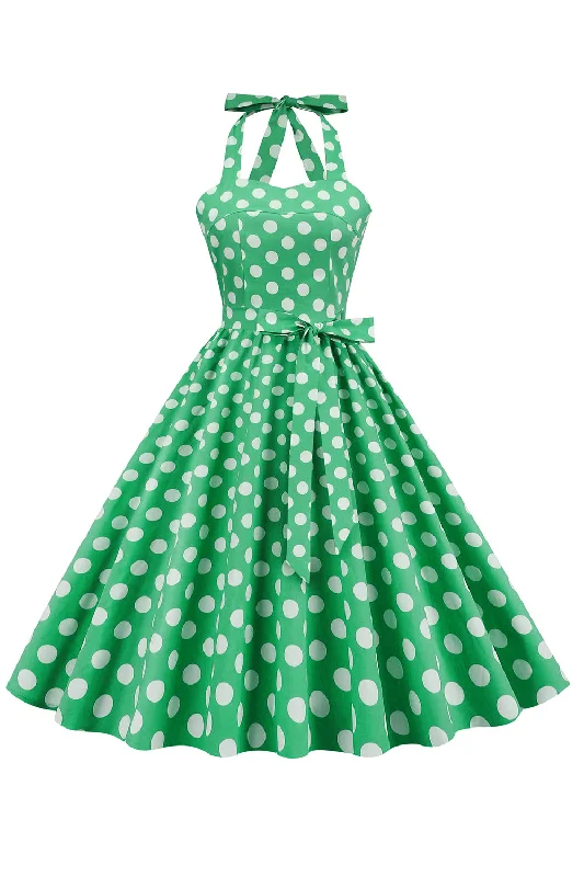 Huge Price Cuts Await!Green Polka Dots 1950s Pin Up Dress