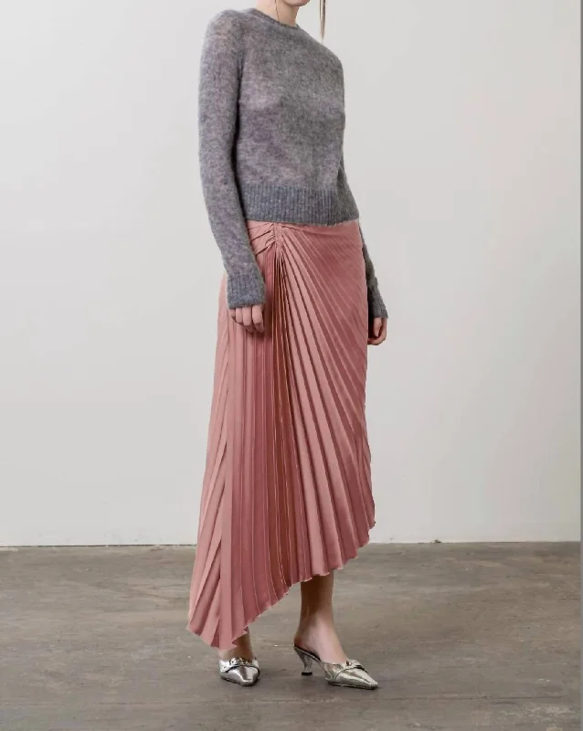 Best Offers of the Month!High Waist Pleated Design Unbalance Midi Skirt In Pink