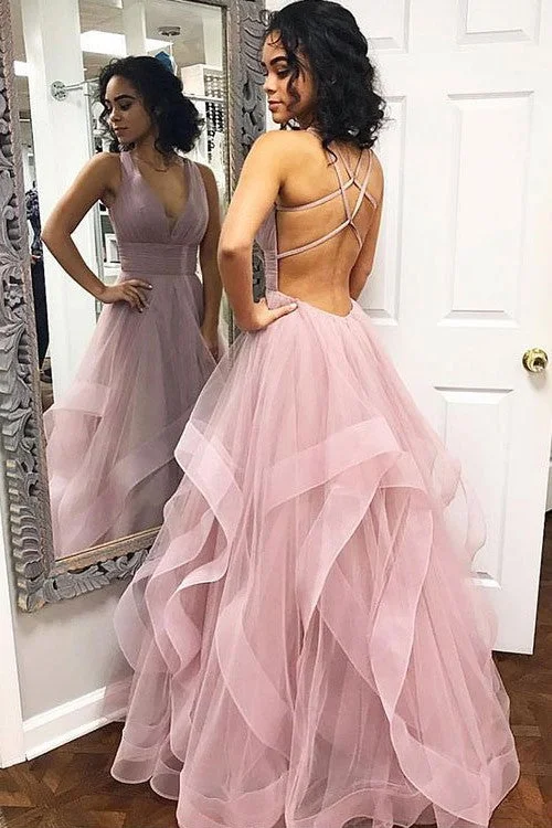 Sale Alert – Get Ready to Shop!Horsehair Trim Mauve Prom Gown with V-neckline