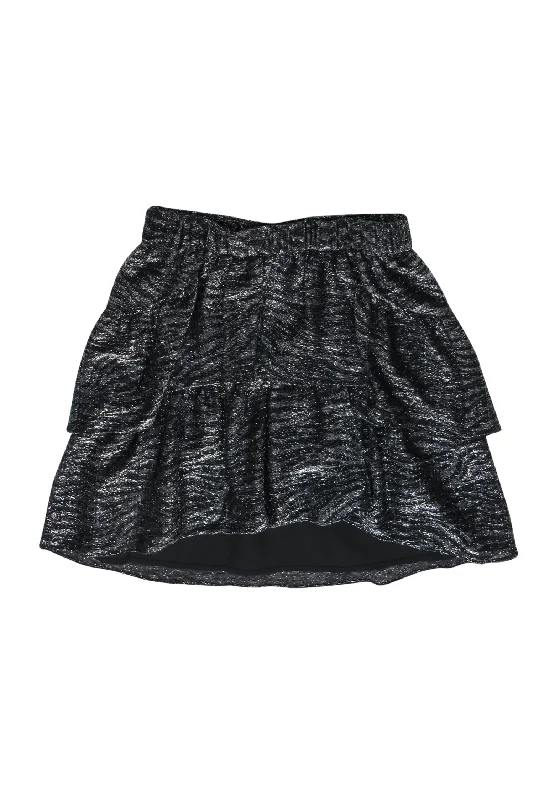 Your Discount is Waiting!IRO - Black & Silver Ruffled Flounce Miniskirt Sz 4