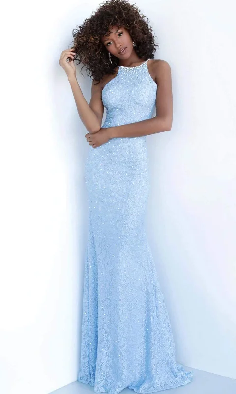 Score Big Savings Today!JVN by Jovani - JVN64010 High Halter Beaded Lace Gown