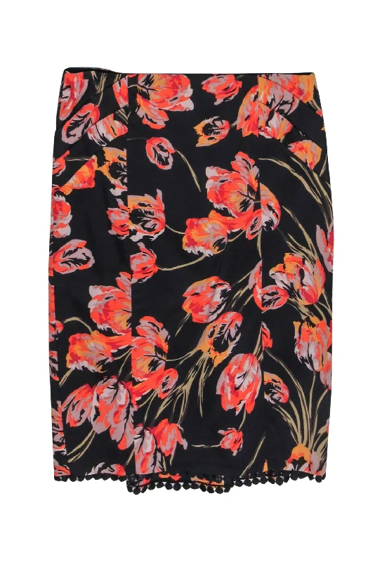 Hurry! While Supplies Last!Karen Millen - Black & Multicolor Floral Print Pencil Skirt w/ Pleated & Tassel Trim Sz 8 Hurry! While Supplies Last!Karen Millen - Black & Multicolor Floral Print Pencil Skirt w/ Pleated & Tassel Trim Sz 8