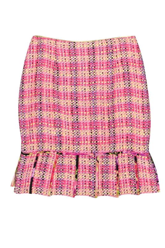 Upgrade for Less!Kay Unger - Pink & Yellow Plaid Woven Tweed Skirt w/ Pleated Hem Sz 4 Upgrade for Less!Kay Unger - Pink & Yellow Plaid Woven Tweed Skirt w/ Pleated Hem Sz 4