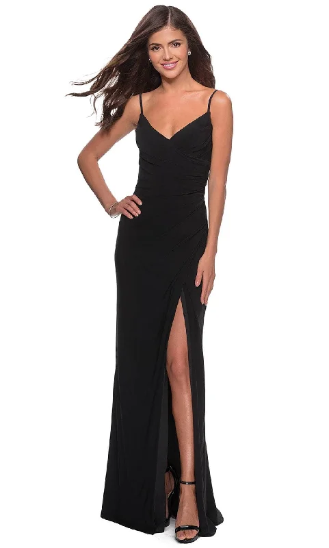 Best Price of the Season!La Femme - 28079 Long Surplice High Slit Jersey Gown