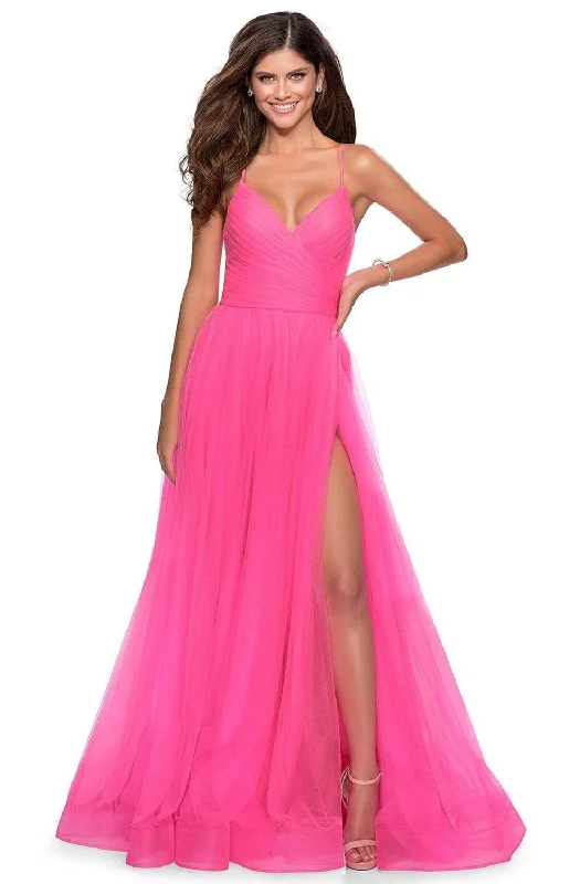 More Discounts, More Joy!La Femme - 28561 Ruched Tulle A-Line Dress with Slit