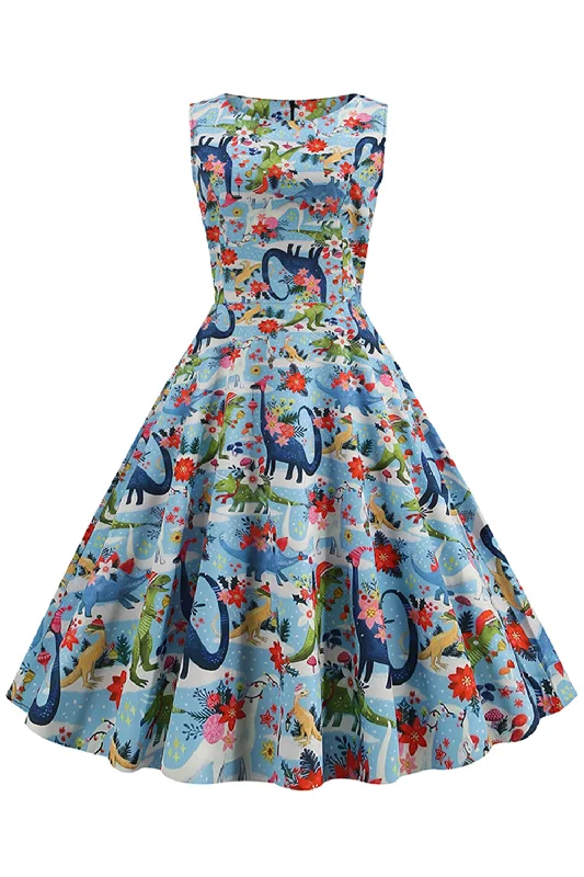 Time to Save Big!Light Blue Floral Vintage 1950s Dress