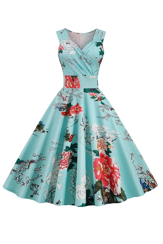 Today’s Deals, Tomorrow’s Regrets!Light Blue V Neck 1950s Vintage Dress