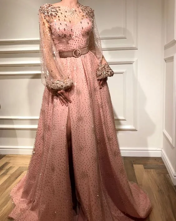 Get More for Less!Long Sleeve A Line pink Long Floor Length Prom Dresses    cg20110