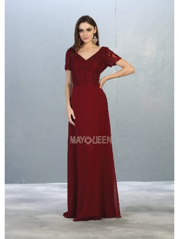 One Day Only – Huge Savings!May Queen - MQ1782 Short Sleeve Appliqued V-Neck Long Dress One Day Only – Huge Savings!May Queen - MQ1782 Short Sleeve Appliqued V-Neck Long Dress