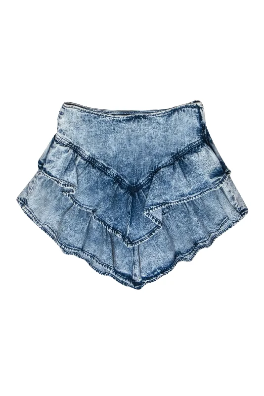 Unlock Huge Savings Now!MOTHER - Light Acid Wash Tiered Scarf Hem Denim Miniskirt Sz 24