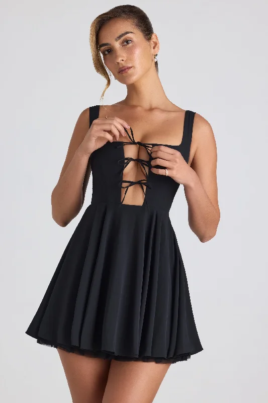 Your Favorite Items on Sale Now!Tie-Detail A-Line Micro Mini Dress in Black
