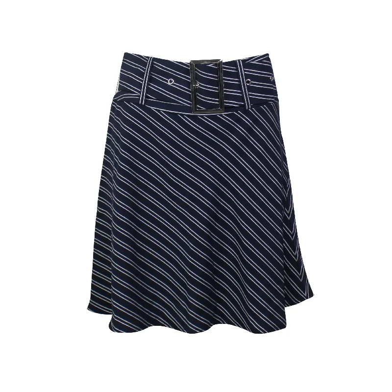 Get More for Less!Navy Belted Striped Flare Mini Skirt