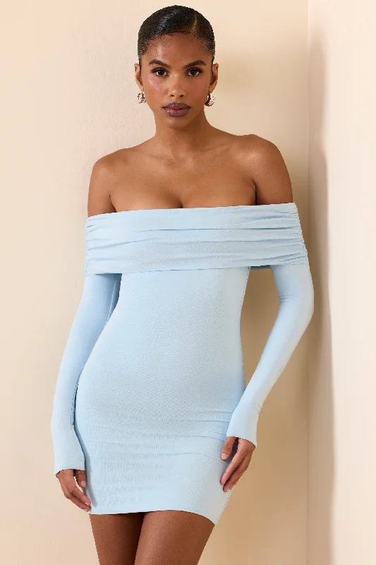 Flash Sale – Act Fast!Modal Off-Shoulder Mini Dress in Ice Blue