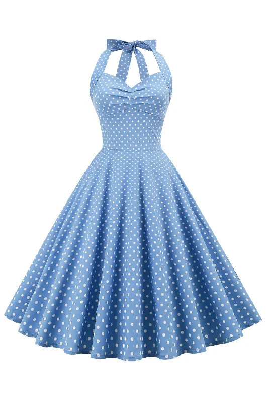 Only a Few Left – Order Now!Retro Polka Dots Halter Open Back Dress