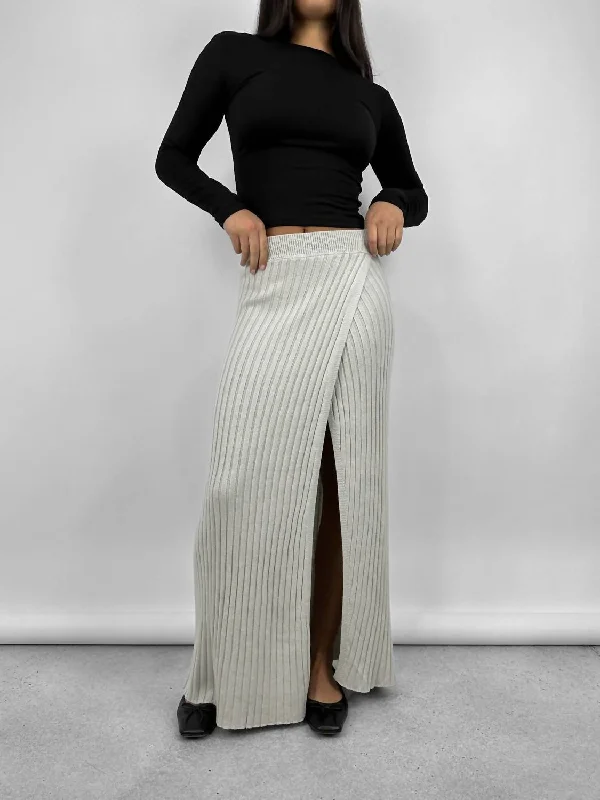 Price Drop Alert!Ribbed Knit Leg Slit Midi Skirt In Grey