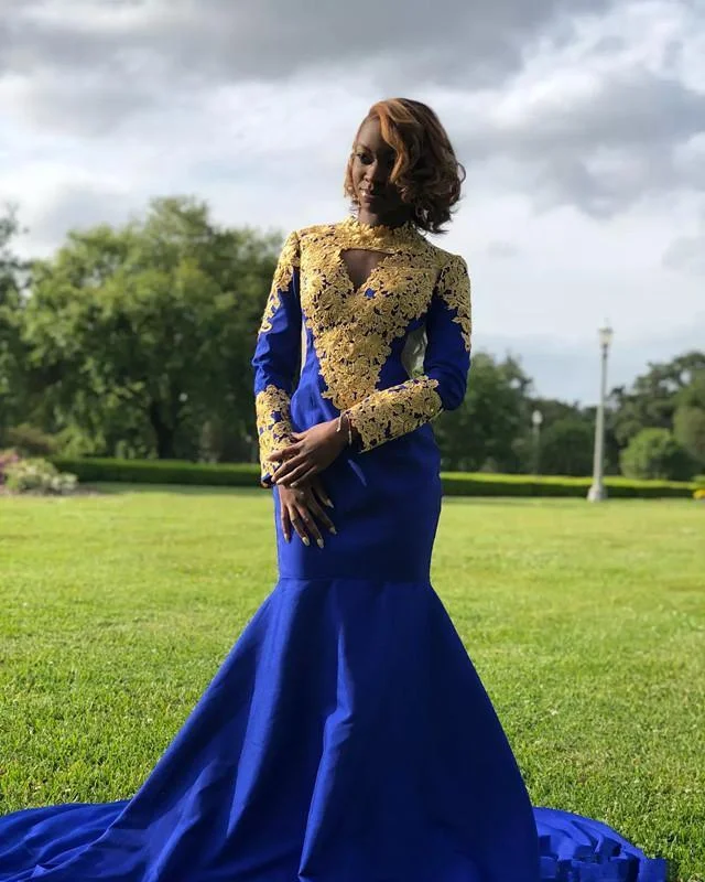 Buy More, Save More!Sexy African Mermaid Prom Dresses Royal Blue with Gold Appliques cg20165 Buy More, Save More!Sexy African Mermaid Prom Dresses Royal Blue with Gold Appliques cg20165