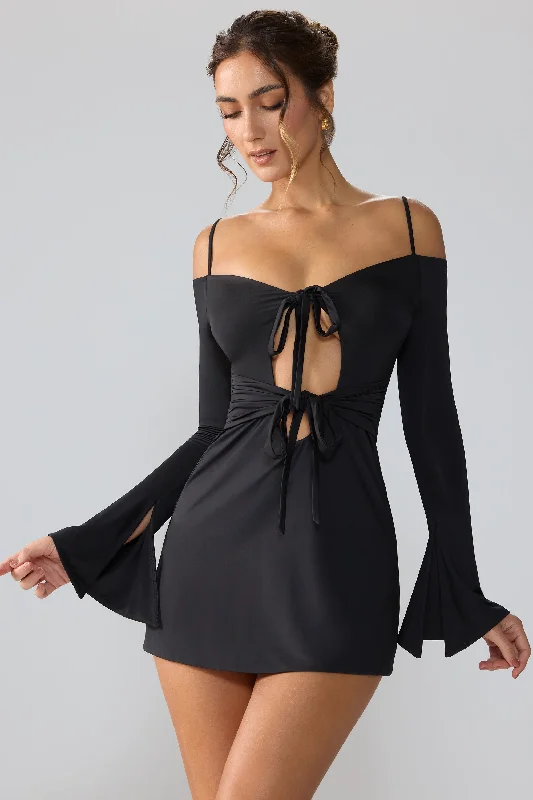 Shop Early, Save Big!Slinky Jersey Long Sleeve Cut Out Mini Dress in Black