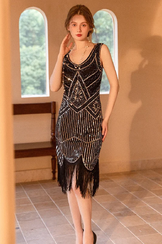 One Click Away from Big Savings!Sparkly Black Golden Sheath Sequins 1920s Flapper Dress with Fringe One Click Away from Big Savings!Sparkly Black Golden Sheath Sequins 1920s Flapper Dress with Fringe